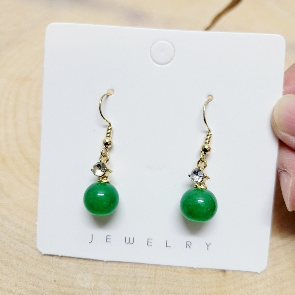 Brand New Gold Tone Green Stone Earrings